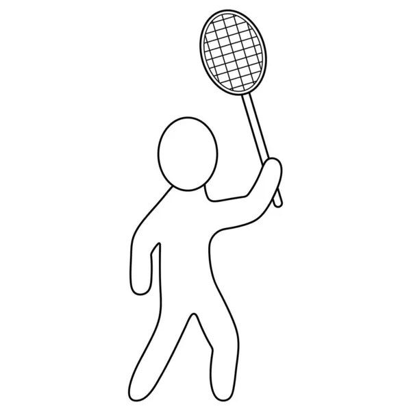 Badminton Oyuncu Elinde Bir Raket Tutuyor Mekik Horozunu Vurmaya Hazırlanıyor — Stok Vektör