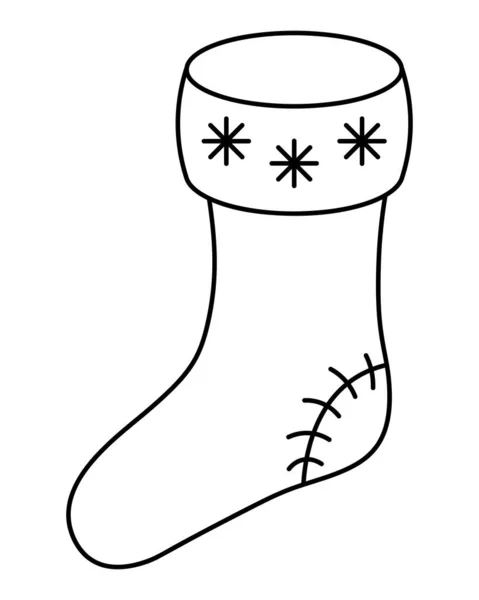 圣诞长袜素描 矢量图解 涂鸦的风格 儿童彩色书 藏礼物的靴子 脚趾上装饰着雪花 鞋跟上的一块补丁 把袜子挂在壁炉上 关于孤立背景的概述 — 图库矢量图片