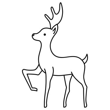 Ren geyiği. Hayvan toynağıyla vurur. Robot resim. Noel Baba 'nın evcil hayvanı. Boynuzlu memeli. Vektör çizimi. Doodle tarzı. Çocuklar için boyama kitabı. İzole edilmiş bir arkaplanda özet geç. Mutlu Noeller ve mutlu yıllar. Web tasarımı için fikir