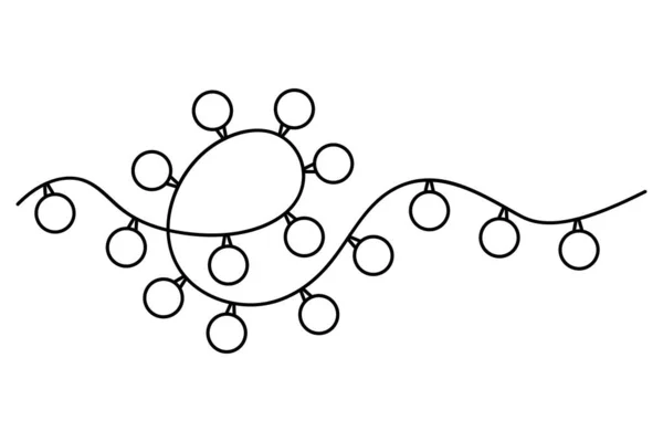 Рождественская Гирлянда Скетч Декоративный Орнамент Круглых Лампочек Векторная Иллюстрация Контур — стоковый вектор