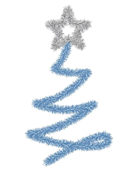 Vánoční Stromek Modrý Smrk Zdobený Stříbrnou Hvězdou Strom Načechraného Plechu — Stockový vektor