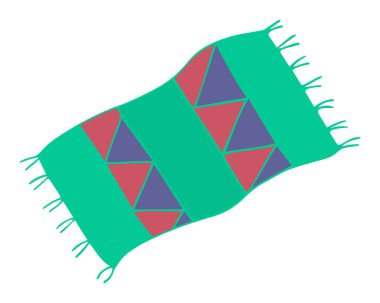 Halı. Zig-zag zemin kaplaması. Zemin için desenli halı. Renkli vektör çizimi. İzole edilmiş beyaz arka plan. Düz stil. İç dizayn. Keyfim yerinde. Web tasarımı için resimleme fikri.