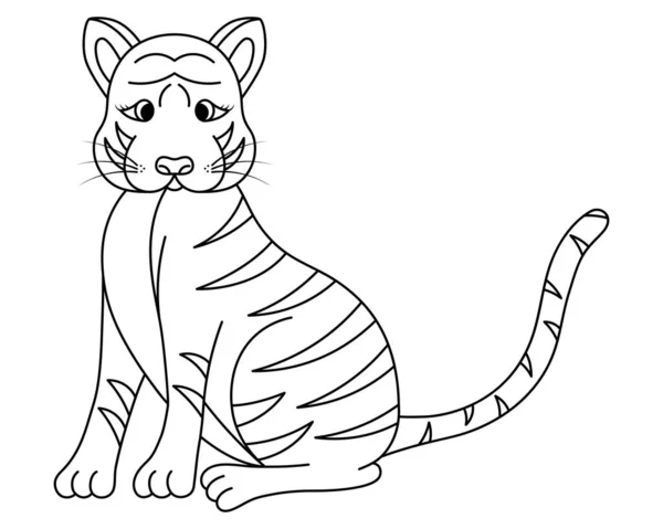 Tigre Croquis Chaton Tabby Symbole Année Illustration Vectorielle Livre Colorier — Image vectorielle