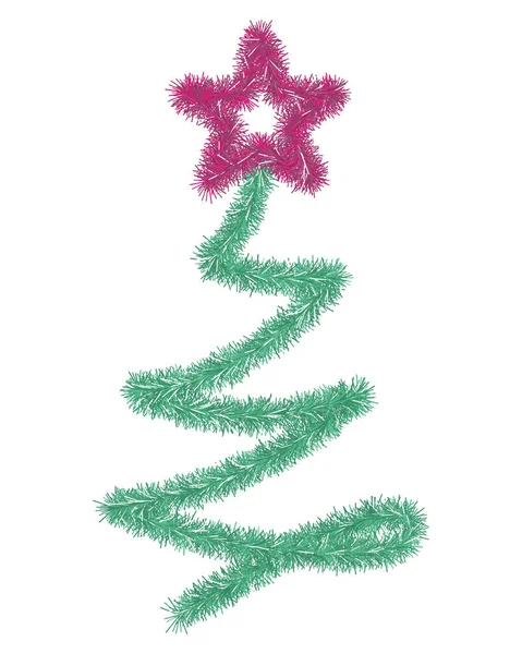 Arbre Noël Épinette Verte Décorée Une Étoile Rose Arbre Fait — Image vectorielle