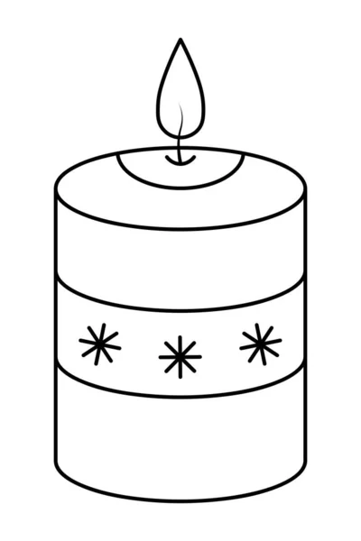 Рождественская Свеча Скетч Украшение Снежинки Горячее Пламя Векторная Иллюстрация Раскраска — стоковый вектор
