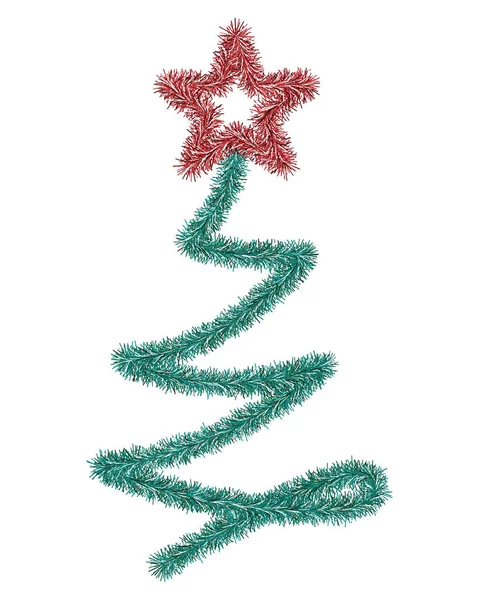 Arbre Noël Épinette Verte Décorée Une Étoile Rouge Arbre Fait — Image vectorielle