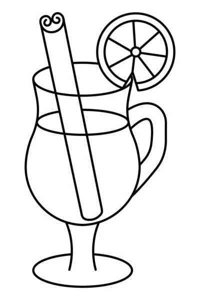 Склянка Глінтвейном Ескіз Напій Прикрашений Паличкою Кориці Помаранчевим Колом Скляний — стоковий вектор