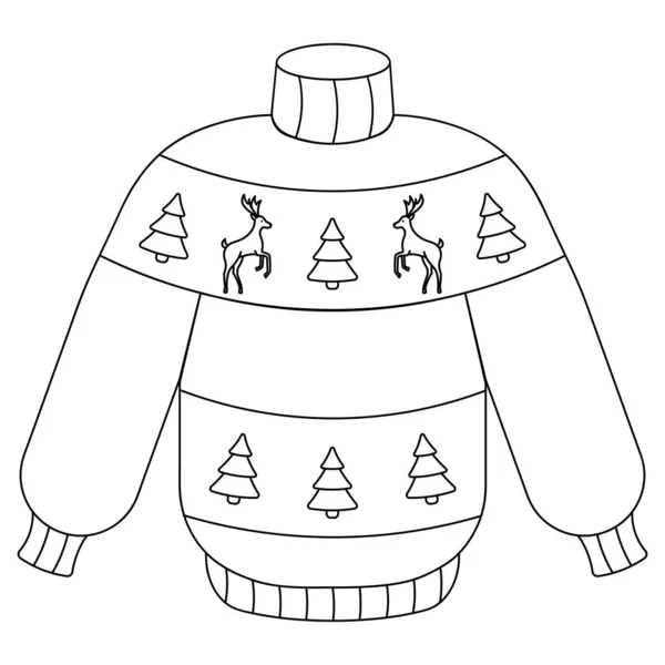 Świąteczny Sweter Jeleniem Szkic Pulower Wełniane Ubrania Zdobią Choinki Renifery — Wektor stockowy