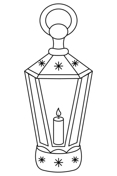 Linterna Navidad Boceto Lámpara Vidrio Con Una Vela Encendida Interior Gráficos vectoriales