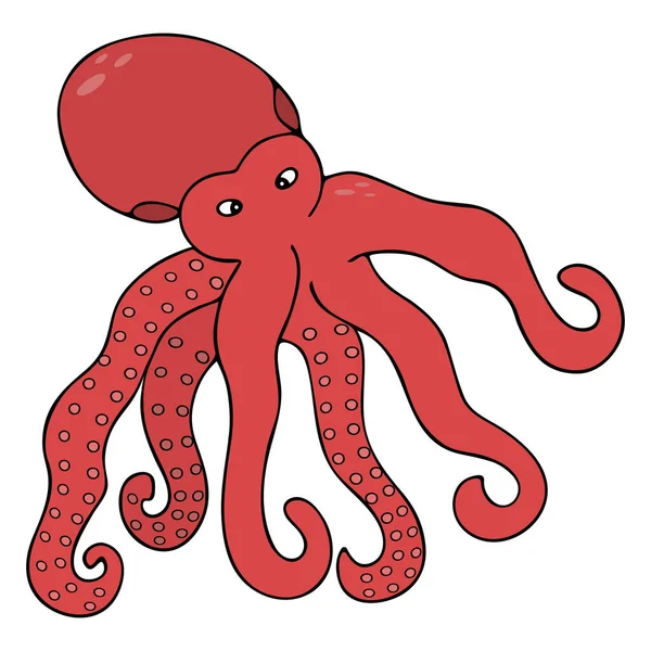 有触角的海怪海洋居民 红海生物彩色矢量图解 卡通风格 孤立的背景 网页设计的想法 — 图库矢量图片