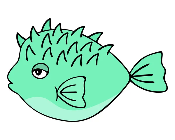 Rybí Koule Zelená Ryba Barevná Vektorová Ilustrace Ostrá Ryba Ploutvemi — Stockový vektor
