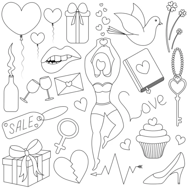Dia Dos Namorados Esboço Conjunto Ilustrações Vetoriais Estilo Doodle Coleção — Vetor de Stock