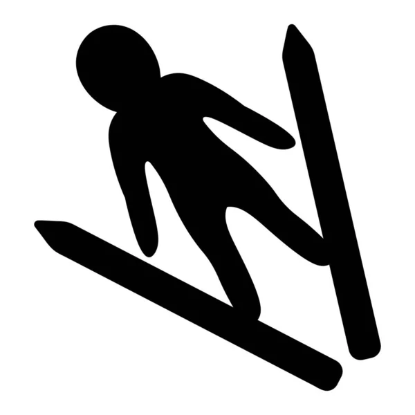 Kayakla Atlama Siluet Kayak Sporcusu Sıçrama Tahtasından Atlıyor Gözlüklü Kasklı — Stok Vektör