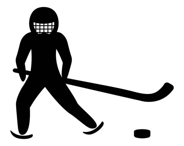 Hockey Silhouette Atleta Muove Sui Pattini Sul Ghiaccio Nelle Mani — Vettoriale Stock
