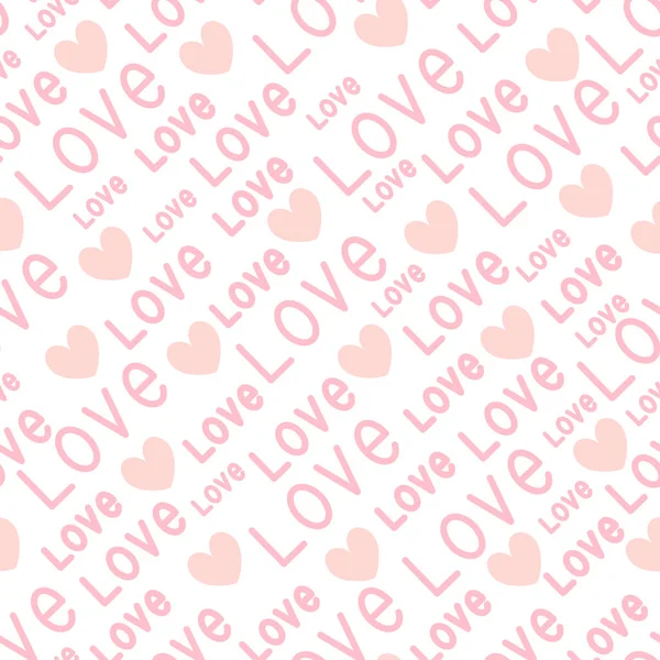 Serca Miłość Romantyczne Tło Bez Szwu Różowe Napisy Symbole Miłości — Wektor stockowy