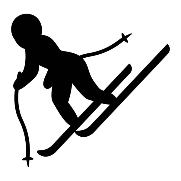 Kayak Yapıyorum Siluet Sporcu Dağ Yamacından Iniyor Gözlüklü Kasklı Bir — Stok Vektör
