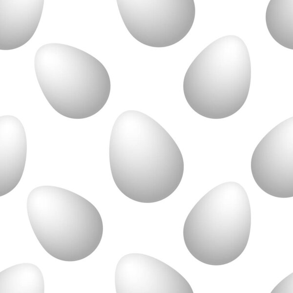 Easter egg. Chicken egg is white. Repeating vector pattern. Isolated background. Flat style. Seamless holiday ornament. Easter background from eggs. Happy Easter. Fragile shell. Idea for web design, packaging, wallpaper, cover, textile.