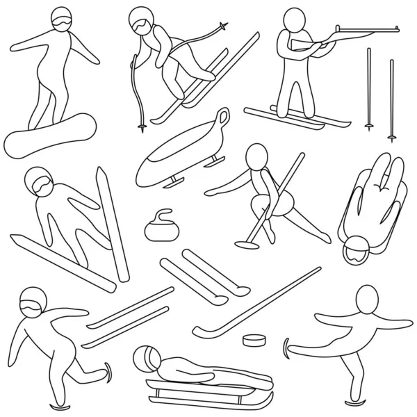 Wintersport Set Von Vektorillustrationen Doodle Stil Sammlung Von Sportspielen Malbuch lizenzfreie Stockvektoren