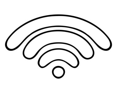 Kablosuz bağlantı sinyali. Robot resim. Kablosuz internet fışkırtıyor. World Wide Web 'e erişim. Vektör çizimi. İzole edilmiş arka planda özet geç. Doodle tarzı. İnternette. Sembol. Mesafe. Web tasarımı için resim.