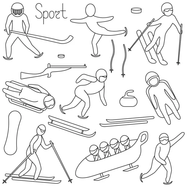 Wintersport Set Von Vektorillustrationen Doodle Stil Sammlung Von Sportspielen Malbuch Stockillustration
