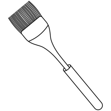 Silikon fırçası. Robot resim. Izgarada hazırlanan yiyecekleri yağlamak için bir araç. Vektör çizimi. Mutfak eşyaları. İzole edilmiş arka planda özet geç. Doodle tarzı. Web tasarımı için fikir.