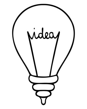 Ampul ve fikir. Mektup. Karalama tarzında vektör illüstrasyonu. İzole edilmiş beyaz bir arka plan. Robot resim. İş ortamı. Düşüncenin gücü. Ziyaret edilen ilham. 