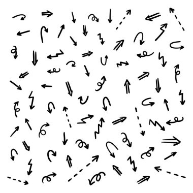 El çizimi ok seti, soyut şekiller karalama, siyah yön çizim sembolleri koleksiyonu, vektör illüstrasyon grafik tasarım elemanları - Vektör 