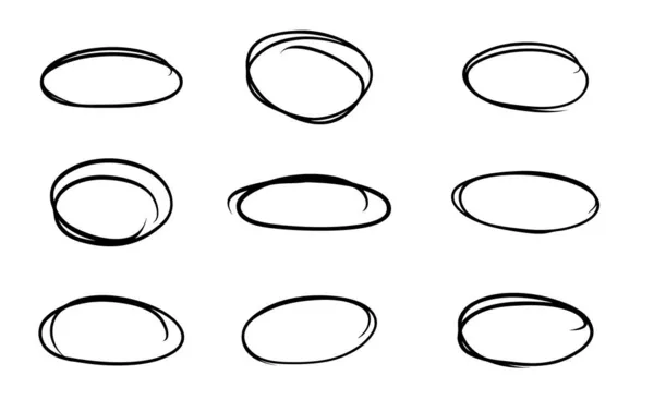 Disegnato Mano Linea Cerchio Schizzo Set Vettoriale Circolare Scarabocchiare Cerchi — Vettoriale Stock