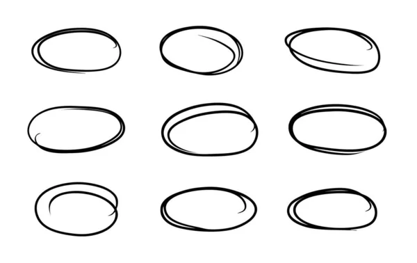 Disegnato Mano Linea Cerchio Schizzo Set Vettoriale Circolare Scarabocchiare Cerchi — Vettoriale Stock