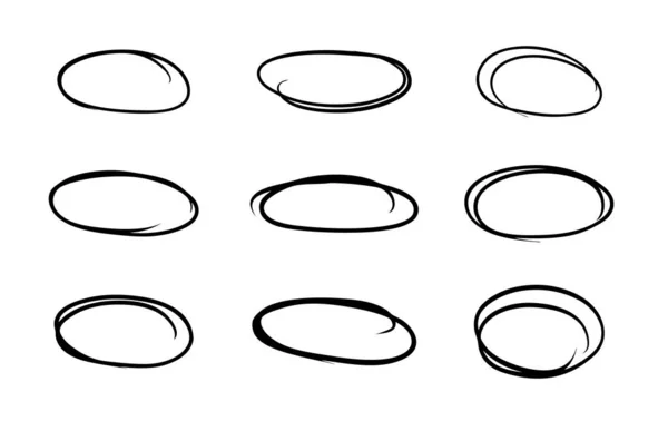 Disegnato Mano Linea Cerchio Schizzo Set Vettoriale Circolare Scarabocchiare Cerchi — Vettoriale Stock