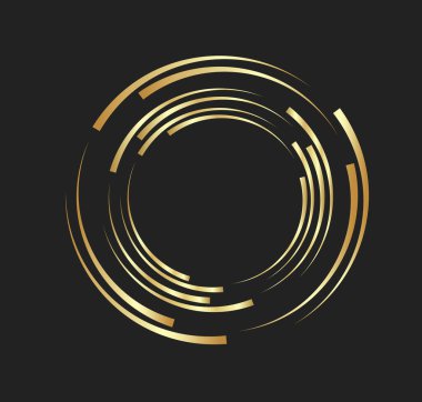 Çember şeklinde soyut altın çizgiler, tasarım elemanı, lüks stili Geometrik şekil, görüntü için çizgili sınır çerçevesi, Teknoloji yuvarlak logosu, Spiral Vektör İllüstrasyonu