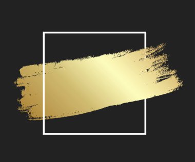 Çerçevede altın fırça darbesi. Altın gibi parlak grunge dokusu. Metin için kirli tasarım ögesi, kutu, çerçeve veya arkaplan. Vektör Illustration EPS10