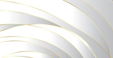 Altın dalgalı soyut bir arkaplan. Lüks kağıt kesimi arka plan, altın desen, yarım ton gradyan, kaplama şablonu, geometrik şekiller, modern minimal afiş. 3d Vektör illüstrasyonu.