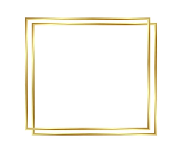 影が隔離された背景とゴールド光沢のある輝くフレーム ゴールデン高級ヴィンテージ現実的な長方形の境界線 イラスト Vector — ストックベクタ
