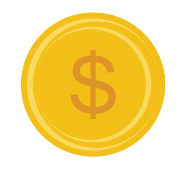 Altın sikke ikonu. Para tasarımı. Altın dolarlık düz sembol. Vektör illüstrasyonu