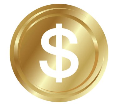 Altın sikke ikonu. Para tasarımı. Altın dolarlık düz sembol. Vektör illüstrasyonu
