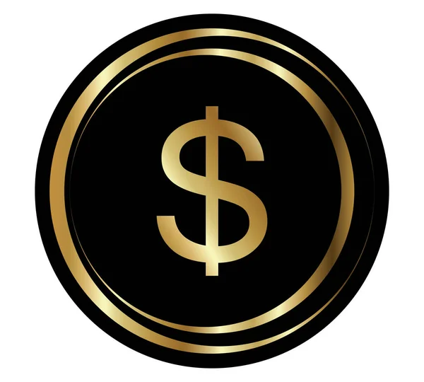 Złota Ikona Monety Projektowanie Pieniędzy Złoty Symbol Płaski Dolar Ilustracja — Wektor stockowy