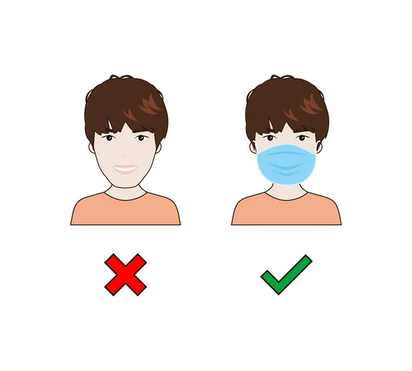 Pas Entrée Sans Masque Facial Mauvaise Droite Portez Une Icône — Image vectorielle