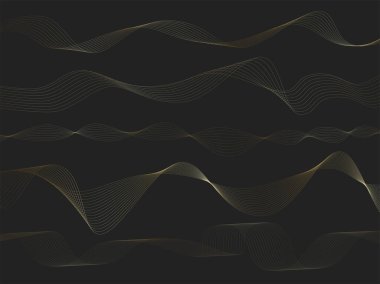 Altın çizgi dalgalı soyut bir arkaplan. Lüks bir şekilde. Teknik şablon. Dalgalı kıvrımlı, düz çizgili. Vektör illüstrasyonu.