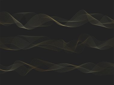 Altın çizgi dalgalı soyut bir arkaplan. Lüks bir şekilde. Teknik şablon. Dalgalı kıvrımlı, düz çizgili. Vektör illüstrasyonu.