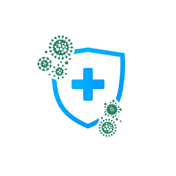 ウイルス保護のためのセキュリティシールド コロナウイルス 2019年 盾の保護 医療の概念 安全ロゴ システムベクトルアイコン — ストックベクタ