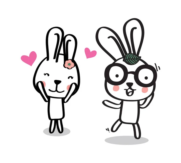 Set Sweet Cute White Bunny Rabbits Boy Girl Rabbit Cartoon — ストックベクタ
