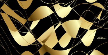 Altın dalgalı soyut bir arkaplan. Lüks kağıt arka plan, altın desen, yarım ton gradyan, kaplama şablonu, geometrik şekiller, modern minimal afiş. Vektör illüstrasyonu.