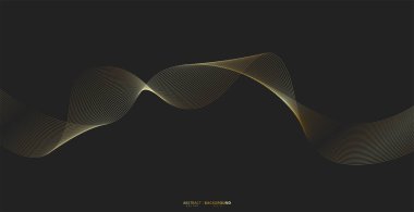 Altın çizgi dalga arkaplanı. Soyut lüks tarzında. Teknik şablon. Dalgalı kıvrımlı, düz çizgili. Vektör illüstrasyonu.