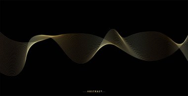 Altın çizgi dalga arkaplanı. Soyut lüks tarzında. Teknik şablon. Dalgalı kıvrımlı, düz çizgili. Vektör illüstrasyonu.