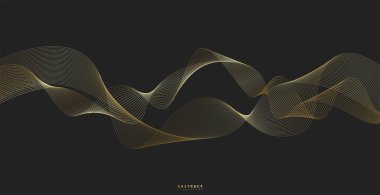 Altın çizgi dalga arkaplanı. Soyut lüks tarzında. Teknik şablon. Dalgalı kıvrımlı, düz çizgili. Vektör illüstrasyonu.
