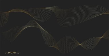Altın çizgi dalga arkaplanı. Soyut lüks tarzında. Teknik şablon. Dalgalı kıvrımlı, düz çizgili. Vektör illüstrasyonu.