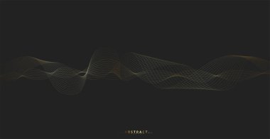 Altın çizgi dalga arkaplanı. Soyut lüks tarzında. Teknik şablon. Dalgalı kıvrımlı, düz çizgili. Vektör illüstrasyonu.