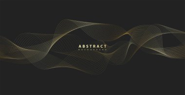 Altın çizgi dalga arkaplanı. Soyut lüks tarzında. Teknik şablon. Dalgalı kıvrımlı, düz çizgili. Vektör illüstrasyonu.