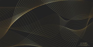 Altın çizgi dalga arkaplanı. Soyut lüks tarzında. Teknik şablon. Dalgalı kıvrımlı, düz çizgili. Vektör illüstrasyonu.